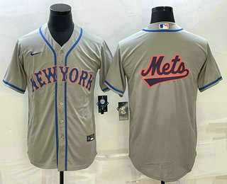 Men%27s New York Mets Big Logo Grey Cool Base Stitched Baseball Jersey